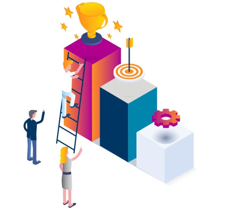 Illustration of successful training and trophies